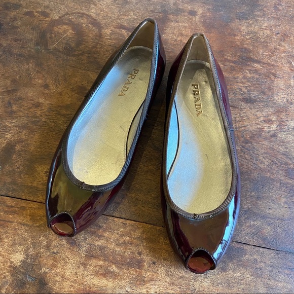 Prada High Gloss Patent Round toe Peep Toe Flats - Picture 3 of 8